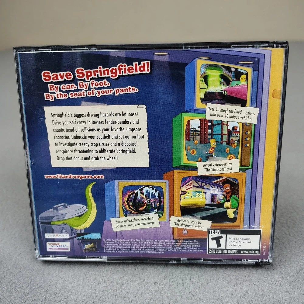 The Simpsons Hit & Run PC Game Windows CD-ROM 3 Disc Set No Manual Jewel Case